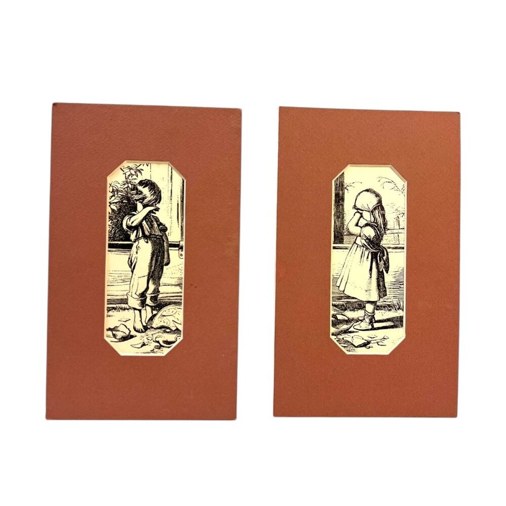Hand-Printed Black & White Illustrations On Hand-Cut Matted Paper By J.W. Stixru
